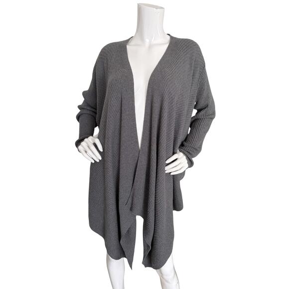 Eileen Fisher Wool Cardigan Rib Knit Draped Open Front Sweater Small - Picture 1 of 6